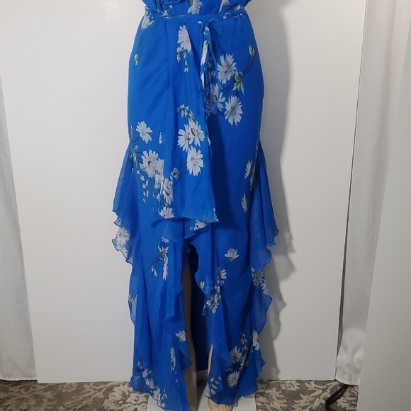 ASOS DESIGN Blue Floral Print Ruffle Maxi Dress Size 12 - Picture 4 of 14